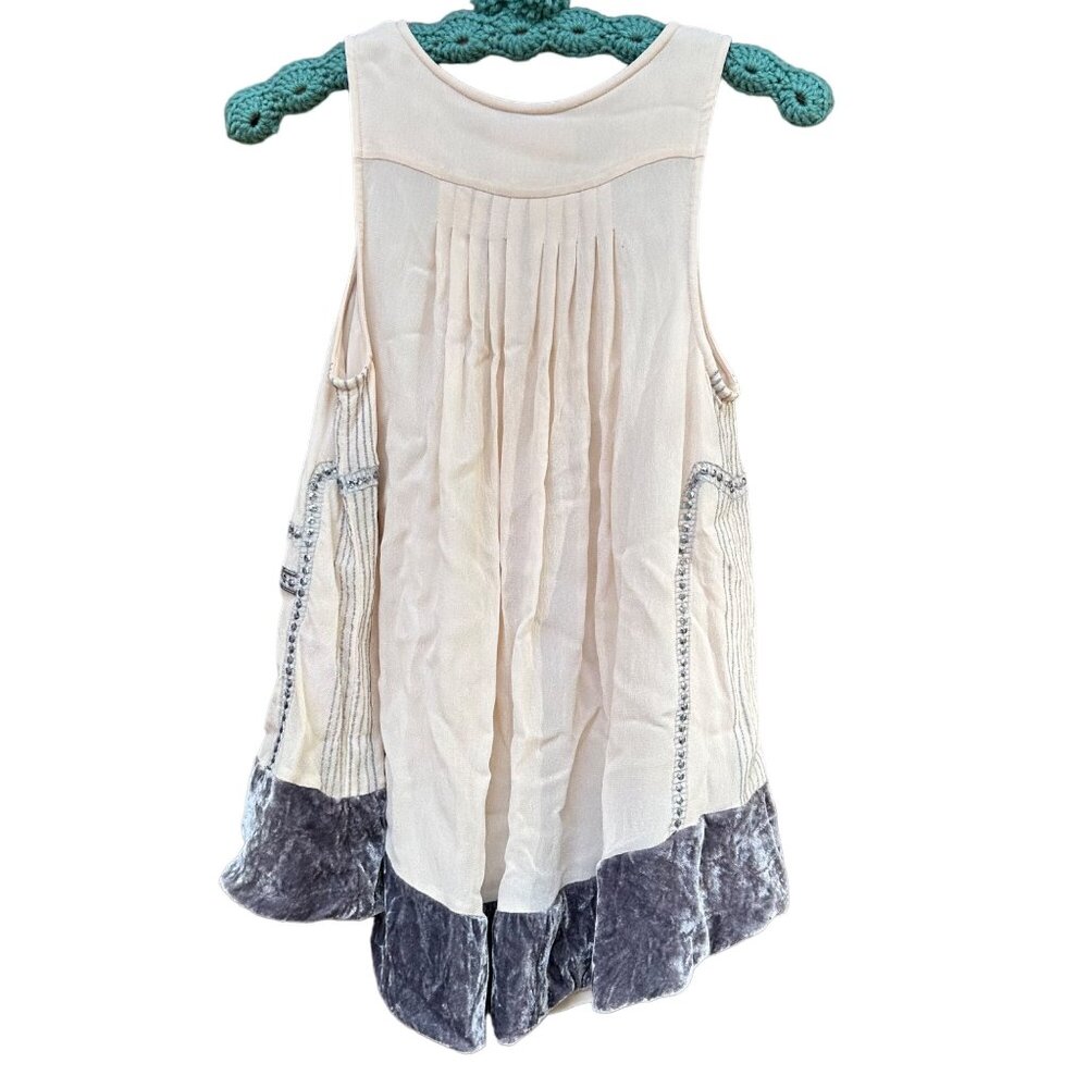 Moulinette Soeurs Beaded Velvet Flowy Tan Grey Tank Top Size XS - Picture 9 of 11